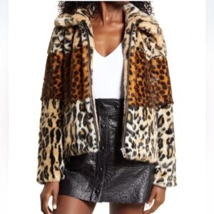 BLANKNYC Animal Print Faux Fur Jacket